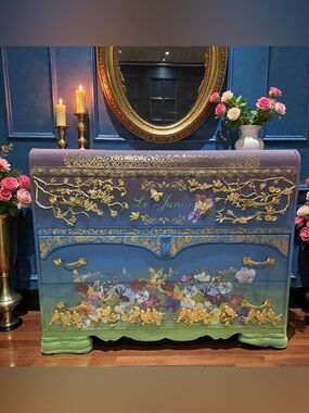 Hand-Painted Floral Dresser with Gold Accents